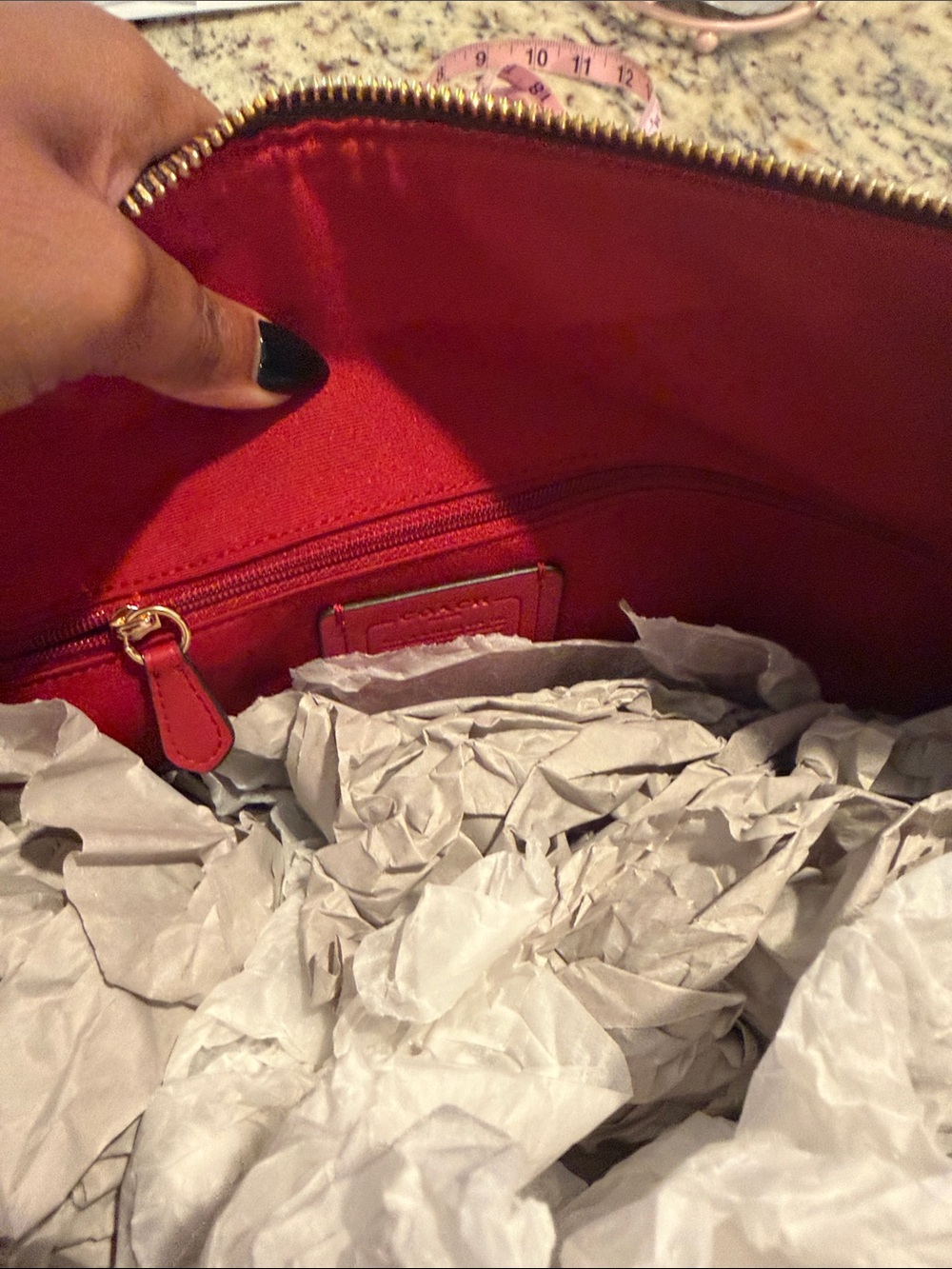 COACH Signature Tote with Red Leather Trim - Picture 4 of 16